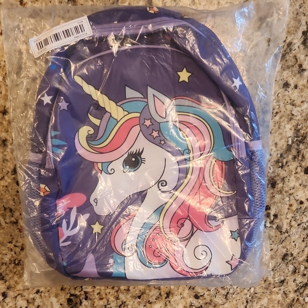 New!! Purple Unicorn Kids Backpack w Rainbow Colors - NEW Sealed Pkg!!